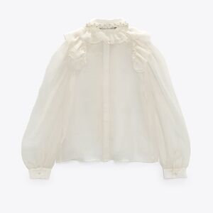 Zara - Cream Blouse with Pearls & Ruffles Elegant!